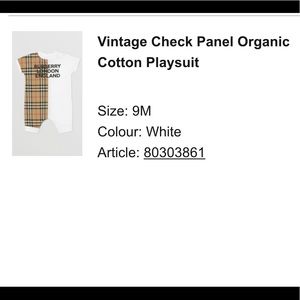 Worn once , Baby 9 month baby Burberry outfit
